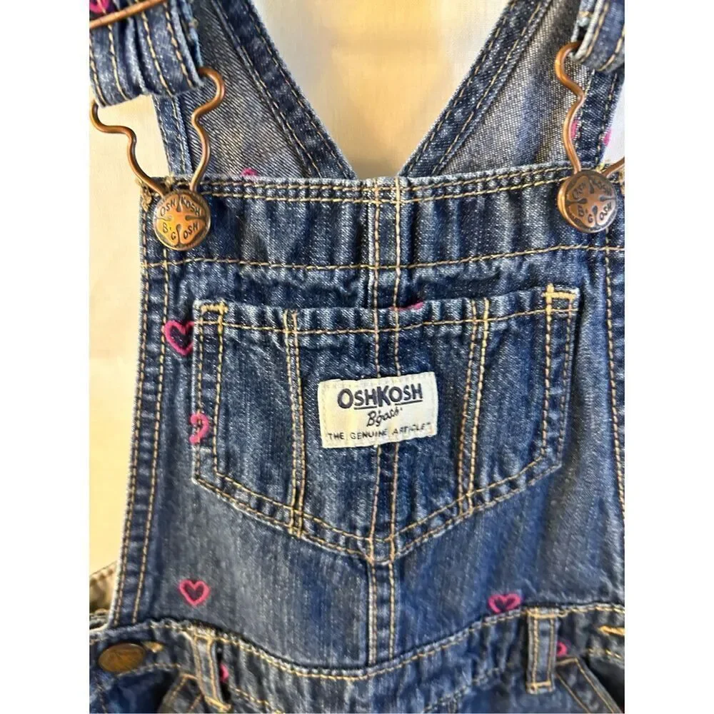 Oshkosh overalls denim pink hearts‎ 3t